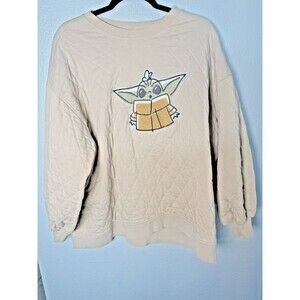 Star Wars Quilted Sweater Grogu Size Large Beige Oversized Embroidered 1X